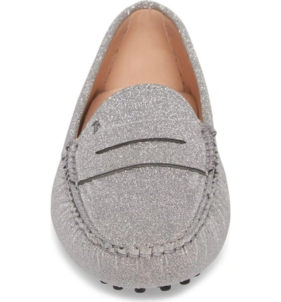 Shop Tod's Gommini Driving Moccasin In Silver Glitter