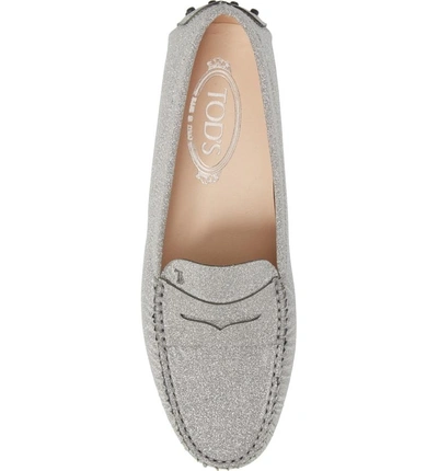 Shop Tod's Gommini Driving Moccasin In Silver Glitter