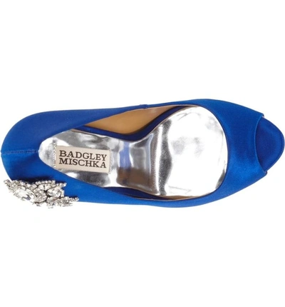 Shop Badgley Mischka 'royal' Crystal Embellished Peeptoe Pump In Iris
