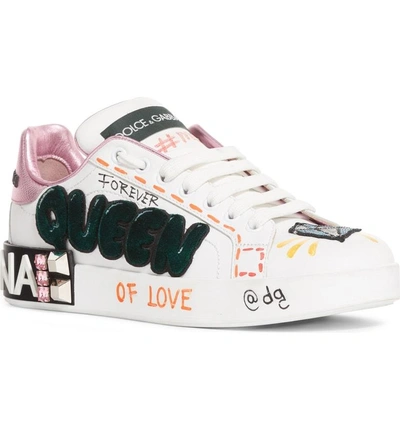 Shop Dolce & Gabbana Queen Graffiti Lace-up Sneaker In White