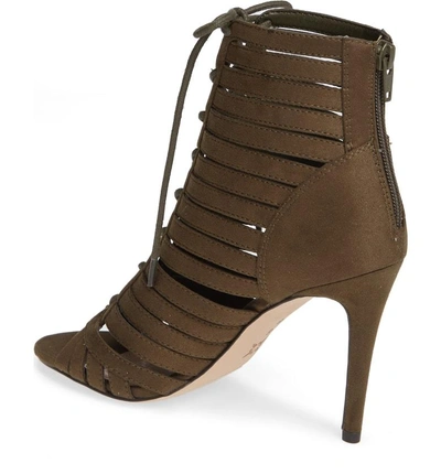 Shop Bcbg Julie Lace-up Open Toe Bootie In Olive Suede