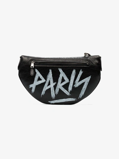 Shop Balenciaga Black And White Souvenir Xs Graffiti Leather Belt Bag
