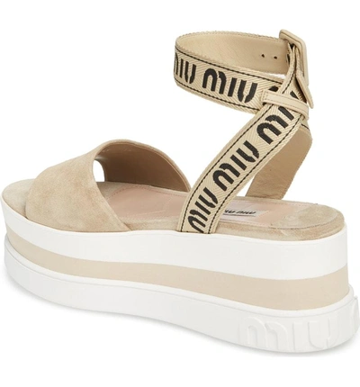 Shop Miu Miu Logo Strap Platform Sandal In Deserto