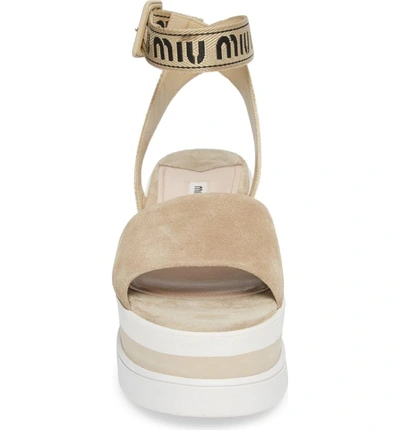 Shop Miu Miu Logo Strap Platform Sandal In Deserto