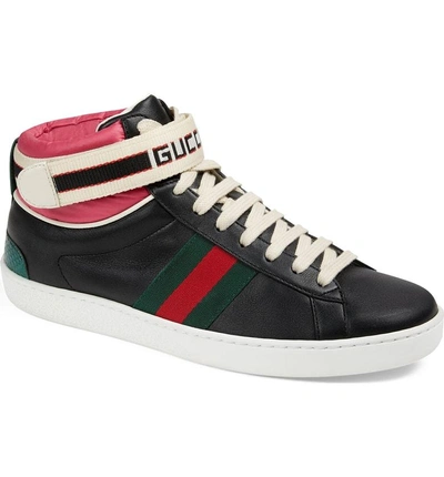 Shop Gucci New Ace High Top Sneaker With Genuine Snakeskin Trim In Black