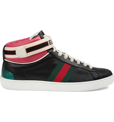 Shop Gucci New Ace High Top Sneaker With Genuine Snakeskin Trim In Black