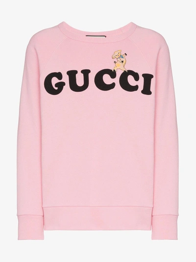 Gucci Pig Embroidered Logo Crew Neck Sweatshirt In Pink | ModeSens