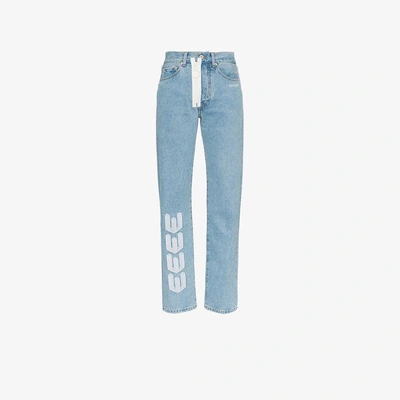 Shop Off-white Embroidered Arrow Straight Leg Jeans In Blue