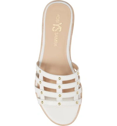 Shop Yosi Samra Cara Slide Sandal In White/ Gold Studs