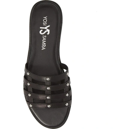 Shop Yosi Samra Cara Slide Sandal In Black/ Silver Studs