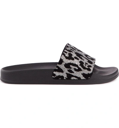 Shop Balmain Calypso Leopard Print Slide Sandal In Silver/ Black