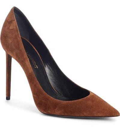 Shop Saint Laurent Zoe Pump In Caramel Suede