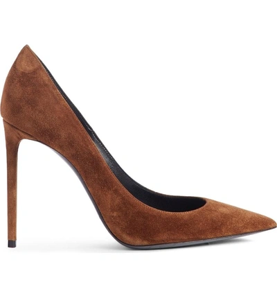 Shop Saint Laurent Zoe Pump In Caramel Suede