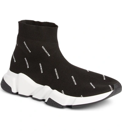 Shop Balenciaga Speed Logo Sock Sneaker In Black/ White