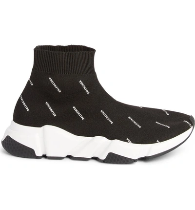 Shop Balenciaga Speed Logo Sock Sneaker In Black/ White