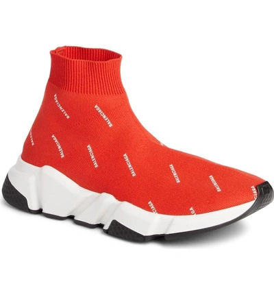 Shop Balenciaga Speed Logo Sock Sneaker In Red/ White