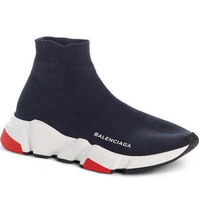 Shop Balenciaga Speed Mid Sneaker In Ice Grey/navy Blue