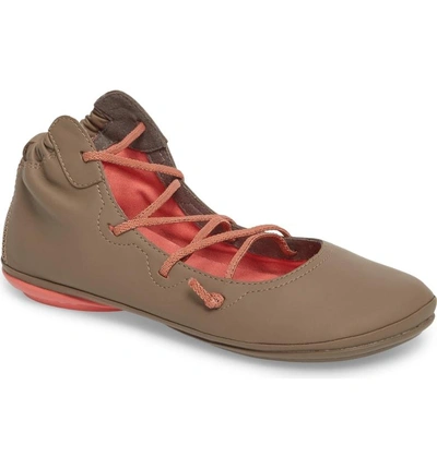 Shop Camper Right Nina Mid Top Ghillie Flat In Dark Beige