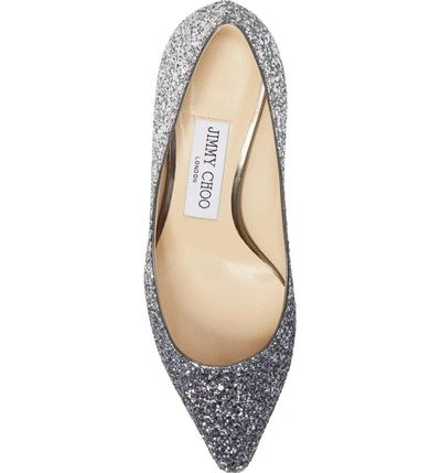 Shop Jimmy Choo Romy Glitter Pointed Toe Pump In Navy/ Silver