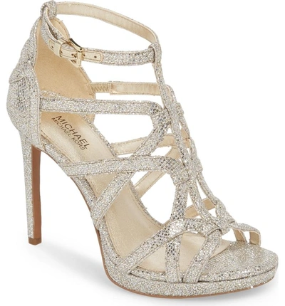 Shop Michael Michael Kors Sandra Platform Sandal In Champagne Glitter Fabric