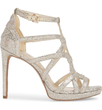 Shop Michael Michael Kors Sandra Platform Sandal In Champagne Glitter Fabric