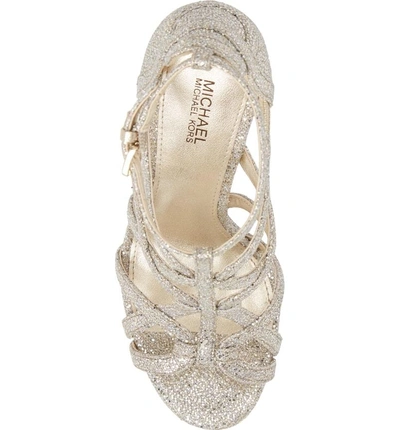 Shop Michael Michael Kors Sandra Platform Sandal In Champagne Glitter Fabric