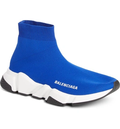 Shop Balenciaga Speed Knit Sneaker In Blue Sapphire