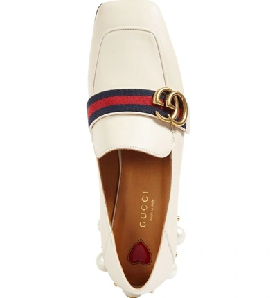 Shop Gucci Embellished Heel Loafer In White Leather