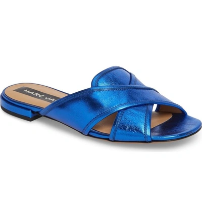 Shop Marc Jacobs Aurora Metallic Slide Sandal In Blue