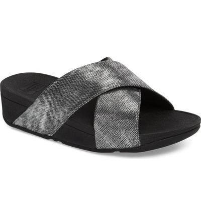 Shop Fitflop Lulu Cross Slide Sandal In Black Shimmer Print