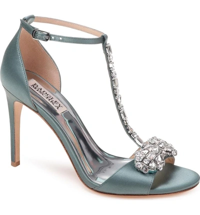 Shop Badgley Mischka Pascale T-strap Sandal In Sage Satin