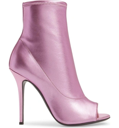 Shop Giuseppe Zanotti Metallic Open Toe Bootie In Pink