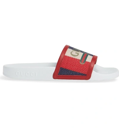 Shop Gucci Sylvie Stripe Slide Sandal In White/ Blue/ Red