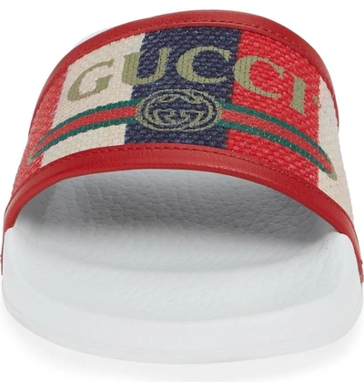 Shop Gucci Sylvie Stripe Slide Sandal In White/ Blue/ Red