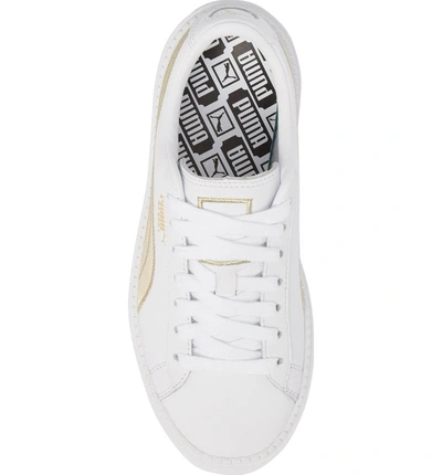 Shop Puma Platform Trace Sneaker In  White/ Metallic Gold