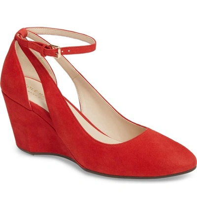 Shop Cole Haan Lacey Cutout Wedge Pump In Barbados Cherry Suede