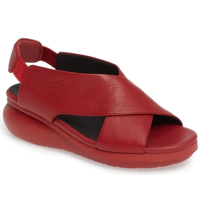 Shop Camper Balloon Slingback Wedge Sandal In Red Leather