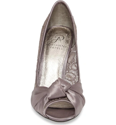 Shop Adrianna Papell Francesca Knotted Peep Toe Pump In Steel Satin