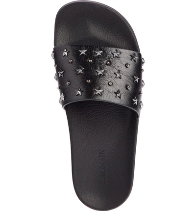 Shop Balmain Calypso Studded Slide Sandal In Black