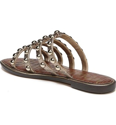 Shop Sam Edelman Glenn Studded Slide Sandal In Dark Molten Gold Leather