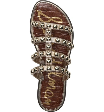 Shop Sam Edelman Glenn Studded Slide Sandal In Dark Molten Gold Leather