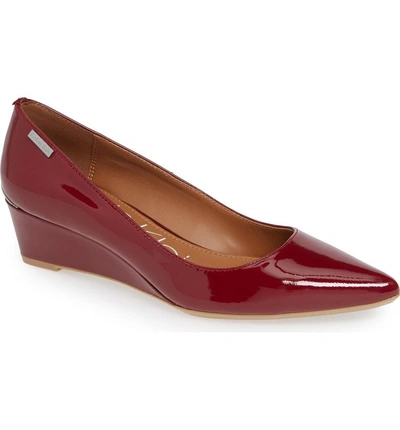 Shop Calvin Klein 'germina' Pointy Toe Wedge In Red Rock Patent