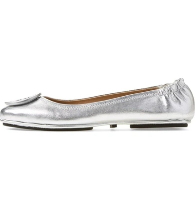 Shop Tory Burch 'minnie' Travel Ballet Flat In Silver Metallic Soft Nappa