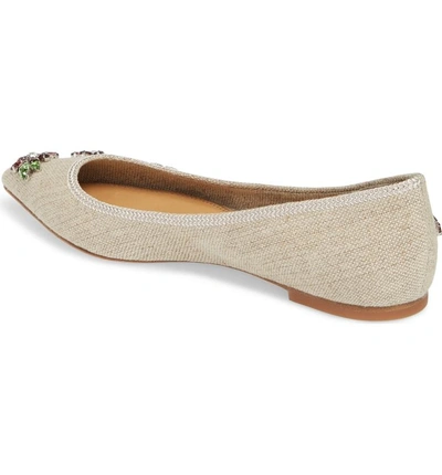 Shop Tory Burch Meadow Embellished Pointy Toe Flat In Natural/ Multi Color