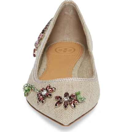 Shop Tory Burch Meadow Embellished Pointy Toe Flat In Natural/ Multi Color
