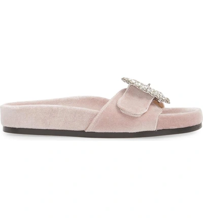 Shop Jeffrey Campbell Upolu Embellished Slide Sandal In Blush Velvet/ Silver