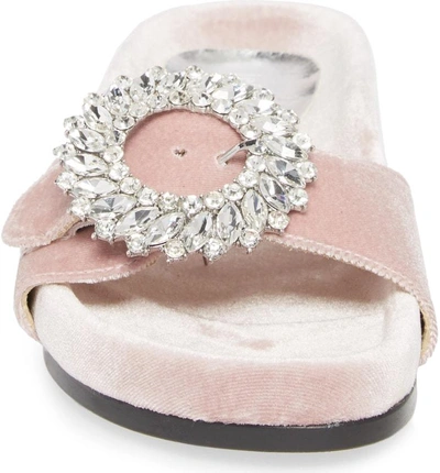 Shop Jeffrey Campbell Upolu Embellished Slide Sandal In Blush Velvet/ Silver