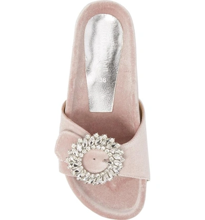 Shop Jeffrey Campbell Upolu Embellished Slide Sandal In Blush Velvet/ Silver