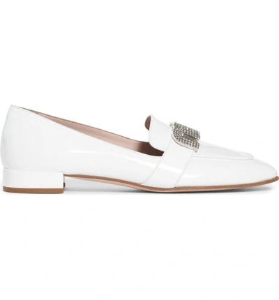 Shop Miu Miu Jeweled Logo Loafer In White