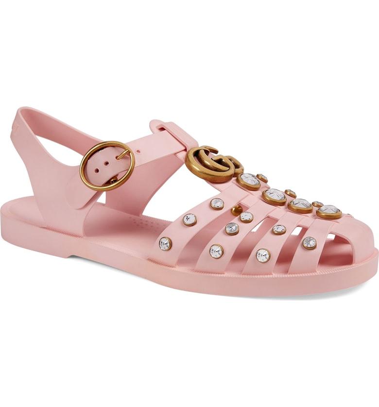 gucci rubber sandals with crystals